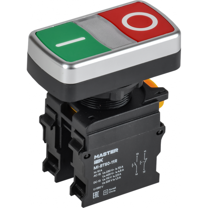 Кнопка "I-O" без подсветки IEK MASTER MI-BT60-11R-3-21-K51 d=22мм 1NO+1NC MI-BT60-11R-3-211-K51