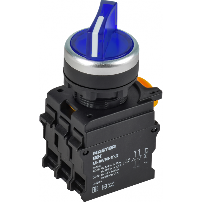Переключатель с подсветкой на 2 положения IEK MASTER 1NO+1NC синий MI-SW60-11XD-3-14-2-K07