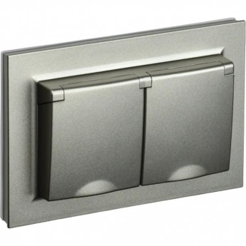 Розетка 2-местная с заземлением с защитными шторками и крышкой 16А в сборе IP44 РСбш12-3-44-БрШ шампань IEK BRITE BR-R26-16-44-K37-F