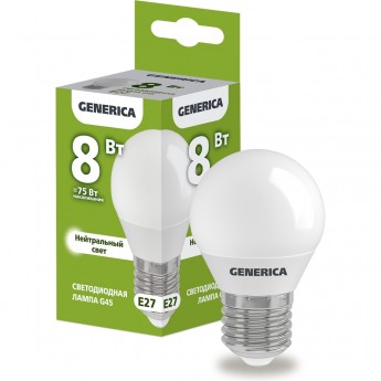 Светодиодная лампа IEK GENERICA G45 шар 8Вт 230В 4000К E27